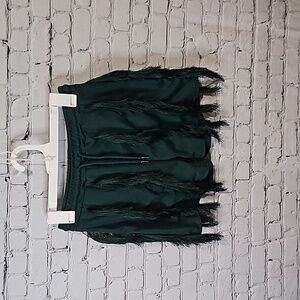 Emerald green fringe shorts